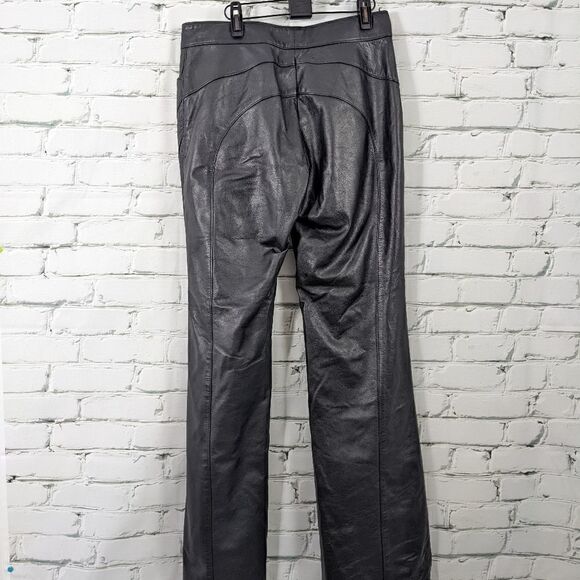Vintage Black leather flared leg pants cuir Dimitri size 12 - Picture 6 of 9